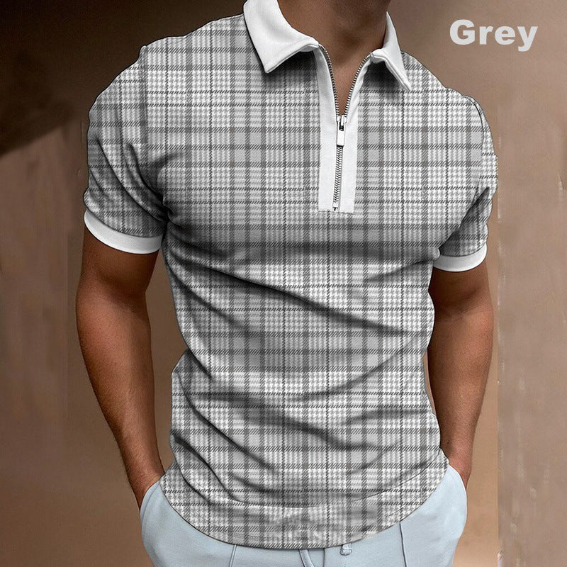 POLO Polo Shirt Zipper Check Men's T-shirt