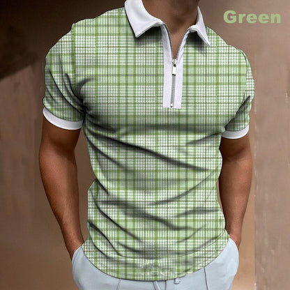 POLO Polo Shirt Zipper Check Men's T-shirt