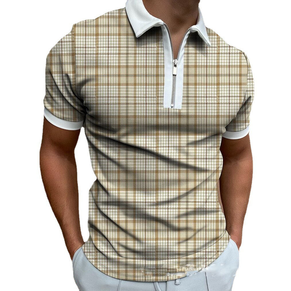 POLO Polo Shirt Zipper Check Men's T-shirt