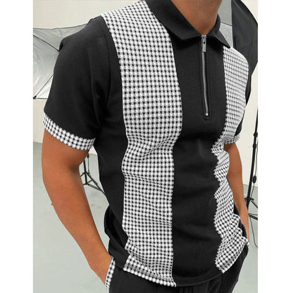 POLO Polo Shirt Zipper Check Men's T-shirt